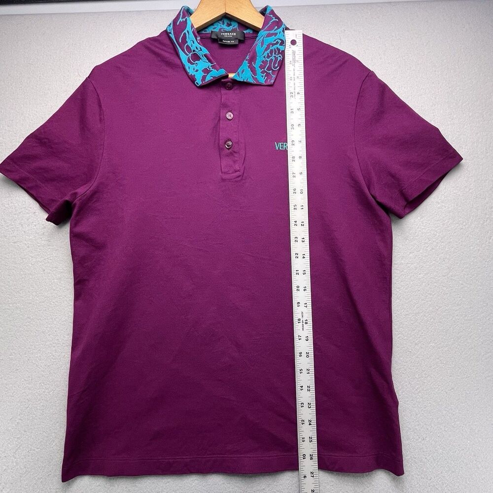 Versace Polo Shirt Men's L Purple Textured Collar Short Sleeve Chest Logo Knit - Picture 13 of 13